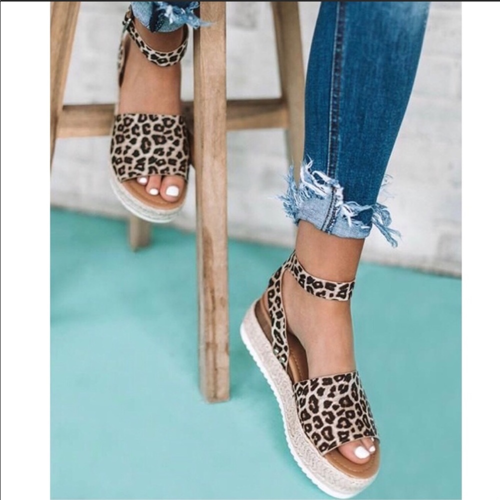 Leopard Platform Flatforms Espadrille Sandals - Picture 5 of 8